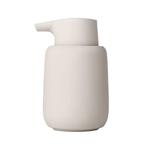 blomus Seifenspender -SONO- 250 ml aus Keramik | Handseifenspender in Beige | Ø8 x 14H cm |Farbe Moonbeam | Flüssigseifenspender mit Pumpkopf