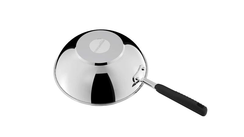 Amazon Basics 3-teiliges Brat- und Wokpfannen-Set mit Antihaftbeschichtung, induktionsgeeignet, mit bequemem Griff, Edelstahl, 24/28/28 cm