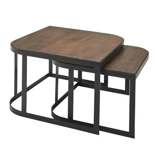 FineBuy Couchtisch 2er Set 60x60x40 cm Mango Massivholz Dunkelbraun