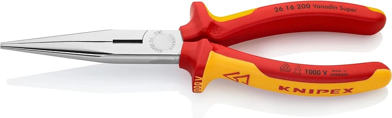 KNIPEX Flachrundzange mit Schneide, verchromt, 200 mm, VDE, 26 16 200