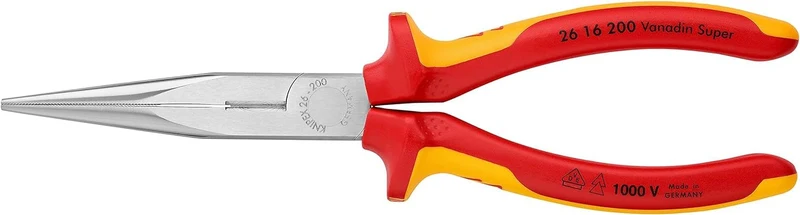 KNIPEX Flachrundzange mit Schneide, verchromt, 200 mm, VDE, 26 16 200