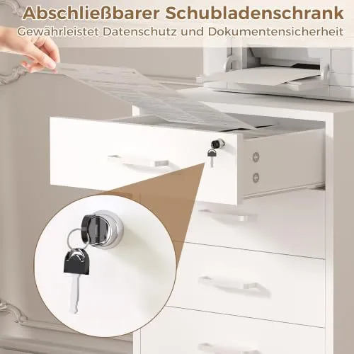 Rollcontainer mit 5 Schubladen, Aktenschrank Mit Schloss Metallrädern