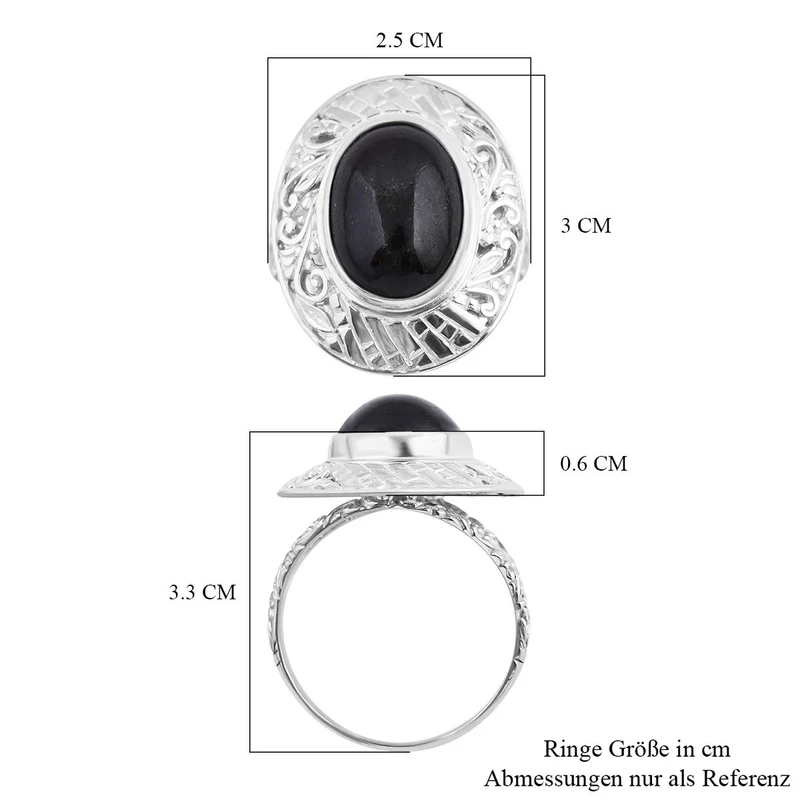 Royal Bali - Schwarz Stein Diopsid Ring, 925 Silber ca. 10.27 ct