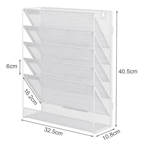 EasyPAG 6 Fächer Zusammensetzen Metall A4 Zeitschriftenhalter Wand Zeitschriften Wandhalter Aktenablage Dokumentenhalter Hängend Magazin Organizer Flyerständer Prospektspender,Weiß