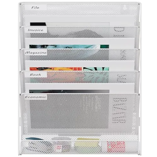 EasyPAG 6 Fächer Zusammensetzen Metall A4 Zeitschriftenhalter Wand Zeitschriften Wandhalter Aktenablage Dokumentenhalter Hängend Magazin Organizer Flyerständer Prospektspender,Weiß