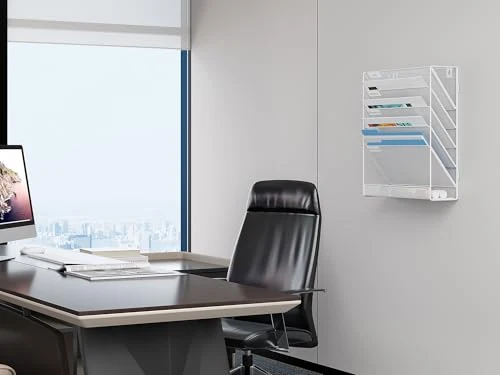 EasyPAG 6 Fächer Zusammensetzen Metall A4 Zeitschriftenhalter Wand Zeitschriften Wandhalter Aktenablage Dokumentenhalter Hängend Magazin Organizer Flyerständer Prospektspender,Weiß