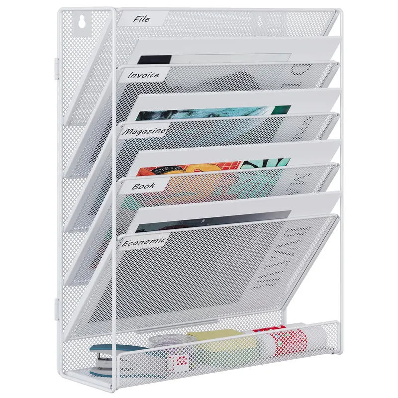 EasyPAG 6 Fächer Zusammensetzen Metall A4 Zeitschriftenhalter Wand Zeitschriften Wandhalter Aktenablage Dokumentenhalter Hängend Magazin Organizer Flyerständer Prospektspender,Weiß