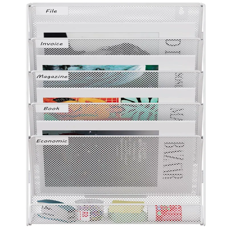 EasyPAG 6 Fächer Zusammensetzen Metall A4 Zeitschriftenhalter Wand Zeitschriften Wandhalter Aktenablage Dokumentenhalter Hängend Magazin Organizer Flyerständer Prospektspender,Weiß