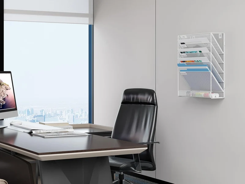 EasyPAG 6 Fächer Zusammensetzen Metall A4 Zeitschriftenhalter Wand Zeitschriften Wandhalter Aktenablage Dokumentenhalter Hängend Magazin Organizer Flyerständer Prospektspender,Weiß