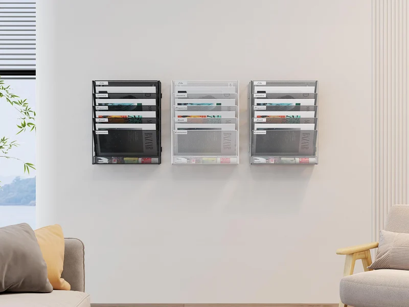 EasyPAG 6 Fächer Zusammensetzen Metall A4 Zeitschriftenhalter Wand Zeitschriften Wandhalter Aktenablage Dokumentenhalter Hängend Magazin Organizer Flyerständer Prospektspender,Weiß