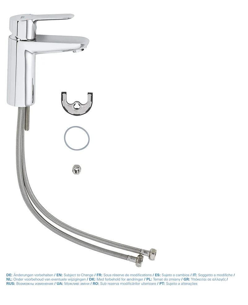 GROHE BauEdge, Waschtischarmatur, wassersparend (Wasserhahn für das Bad, 15cm hoch, mit Keramikkartusche, einfache Installation am Waschbecken), chrom, 23330000