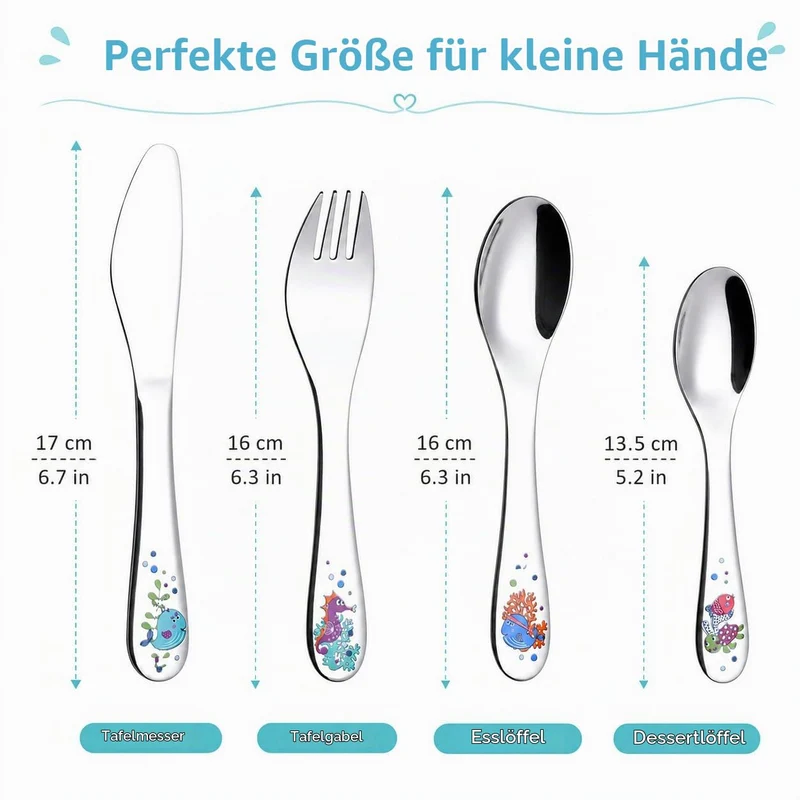 EXZACT Kinderbesteck 4 tlg Edelstahl Sea Tiere für Familienessen