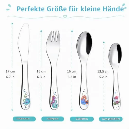 EXZACT Kinderbesteck 4 tlg Edelstahl Sea Tiere für Familienessen