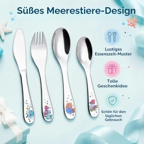EXZACT Kinderbesteck 4 tlg Edelstahl Sea Tiere für Familienessen