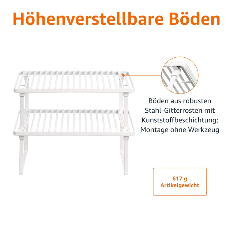 Amazon Basics Legierter Stahl Aufbewahrungsregale für die Küche, stapelbar, Weiß