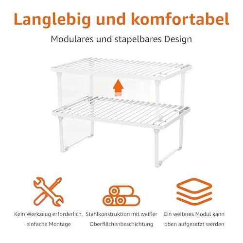 Amazon Basics Legierter Stahl Aufbewahrungsregale für die Küche, stapelbar, Weiß