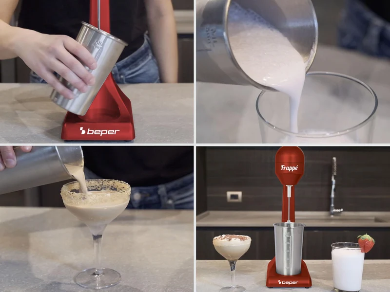 Beper - Elektrischer Standmixer für Milchshakes, Frappés, Smoothies und Cocktails, 2-Gänge, Aluminiumbehälter 0,5 l, 100 W , Rot
