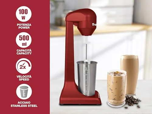 Beper - Elektrischer Standmixer für Milchshakes, Frappés, Smoothies und Cocktails, 2-Gänge, Aluminiumbehälter 0,5 l, 100 W , Rot