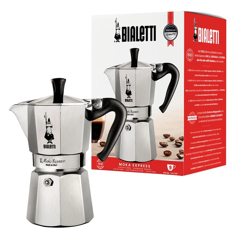 Bialetti Moka Express Kaffeebereiter, Aluminium, für 9 Tassen, 420 ml, silberfarben