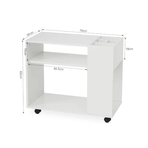 Mondeer Rollcontainer, Mobiler Aktenschrank mit Verstellbaren Fächern,Weiß