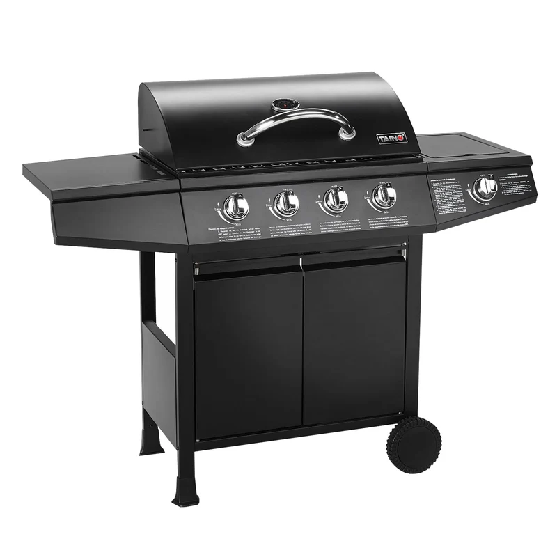 TAINO BASIC 4+1 BBQ Gasgrill Grillwagen Edelstahl-Brenner + Seitenkocher Grill TÜV (BASIC 4+1 Gasgrill)