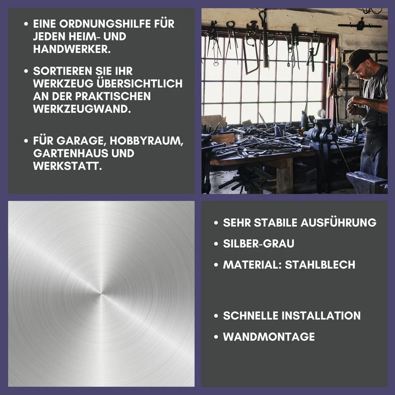 CF Technik Werkzeugwand Set aus Metall | 2x Lochwand (55,5 x 46 cm) inkl. 32-teiligem Haken und Behältersortiment | Stabiles Ordnungssystem für Werkstatt, Garage & Keller | Wandhalterung für Werkzeug