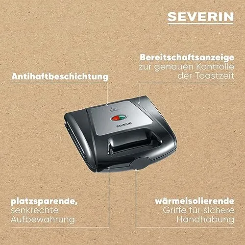 Severin 3in1 Sandwichmaker Sandwich-Toaster, auswechselbare Platten: Brüsseler-Waffeleisen, Grillplatten, Sandwich-Toasts, antihaftbeschichtet, 1.000 W, Edelstahl-gebürstet, schwarz, SA 2968