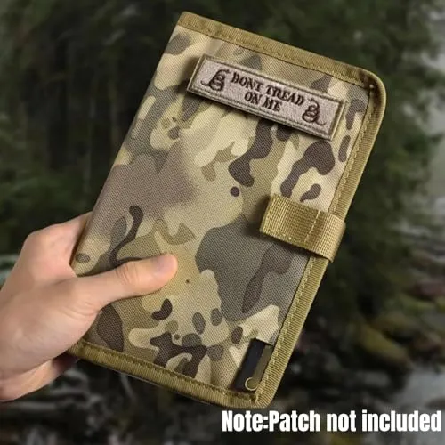 5,5 x 8 Zoll Militär-taktischer Notizbuch-Einband, strapazierfähiges Oxford-Gewebe mit MOLLE/Patch-Panel, Kartentaschen und Stifthalter, passend für Feldnotizen (Black)