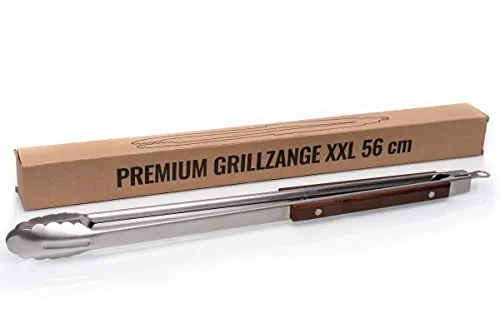 56 cm XXL BBQ Grillzange - extra lang aus Edelstahl | Holz Küchen-Zange Zubehör