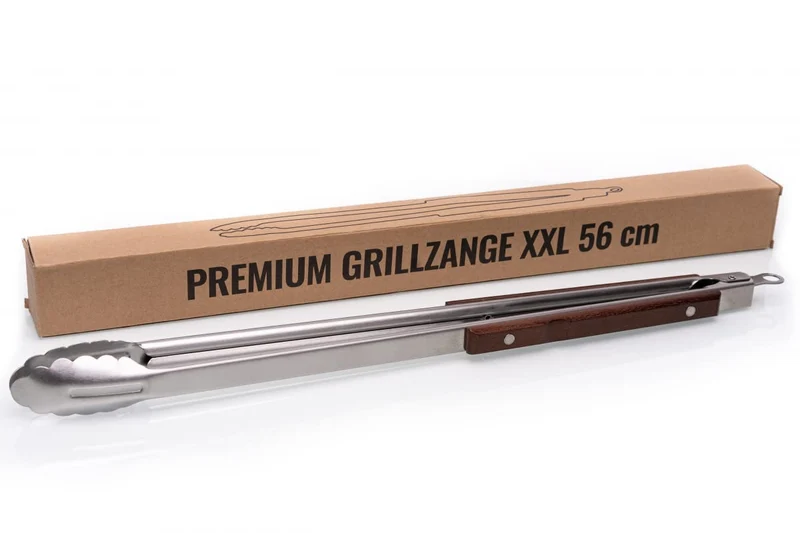 56 cm XXL BBQ Grillzange - extra lang aus Edelstahl | Holz Küchen-Zange Zubehör
