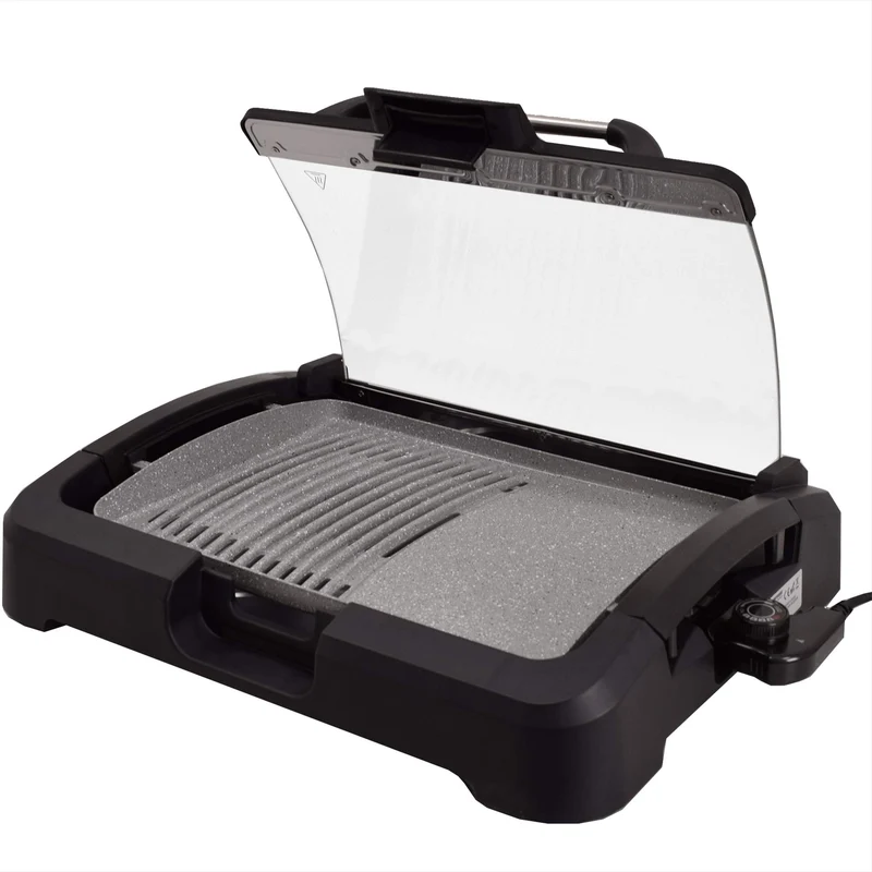 Syntrox Germany TG-2200W elektrischer Tischgrill mit Keramik Grillplatte Elektrogrill BBQ Grill Barbecue mit Glasdeckel