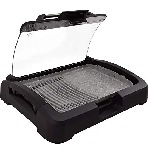 Syntrox Germany TG-2200W elektrischer Tischgrill mit Keramik Grillplatte Elektrogrill BBQ Grill Barbecue mit Glasdeckel
