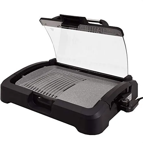 Syntrox Germany TG-2200W elektrischer Tischgrill mit Keramik Grillplatte Elektrogrill BBQ Grill Barbecue mit Glasdeckel