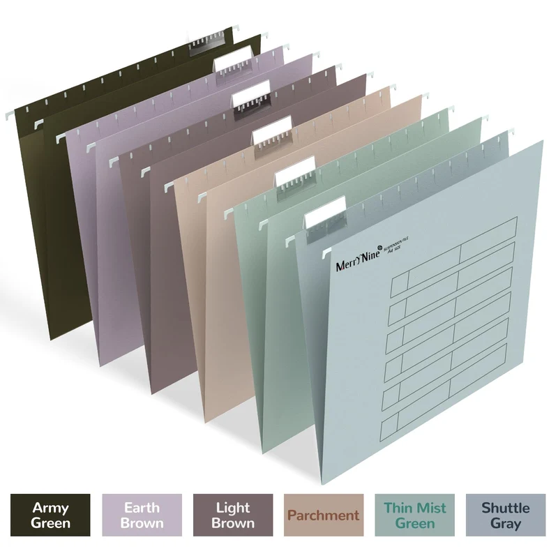 MerryNine A4-Hängemappen, 24 Stück, Aktenschrank, Hängemappen mit Registern und Karteneinsätzen, für Schule, Zuhause, Arbeit, Büro, Organisation (MixedColor6, A4)