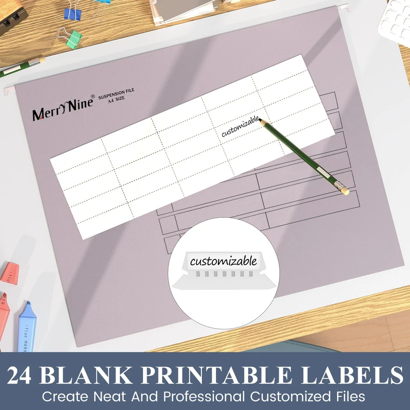 MerryNine A4-Hängemappen, 24 Stück, Aktenschrank, Hängemappen mit Registern und Karteneinsätzen, für Schule, Zuhause, Arbeit, Büro, Organisation (MixedColor6, A4)