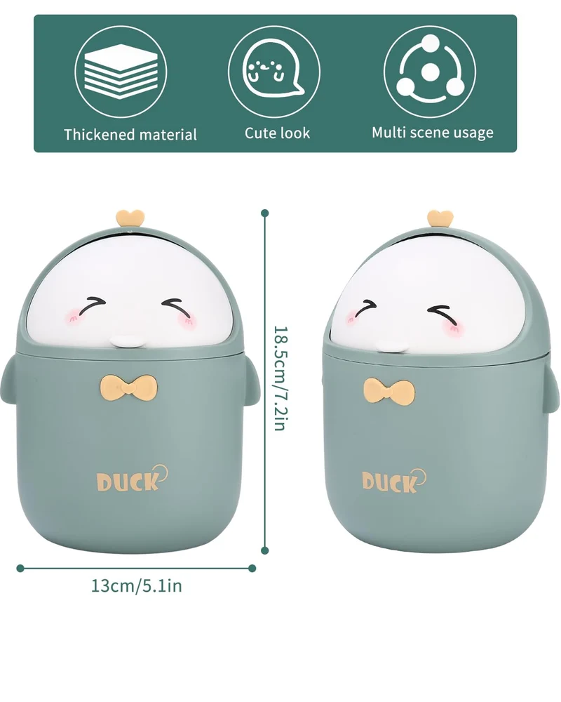 Huifoo Mini TischmüLleimer mit Deckel, Süße Cartoon Tisch Mülleimer, Cute Papierkorb Klein, Kawaii Deko, Aufbewahrungsbox, für BüRos, Kinderzimmer, Schminktisch, Wohnzimmer (Grün)