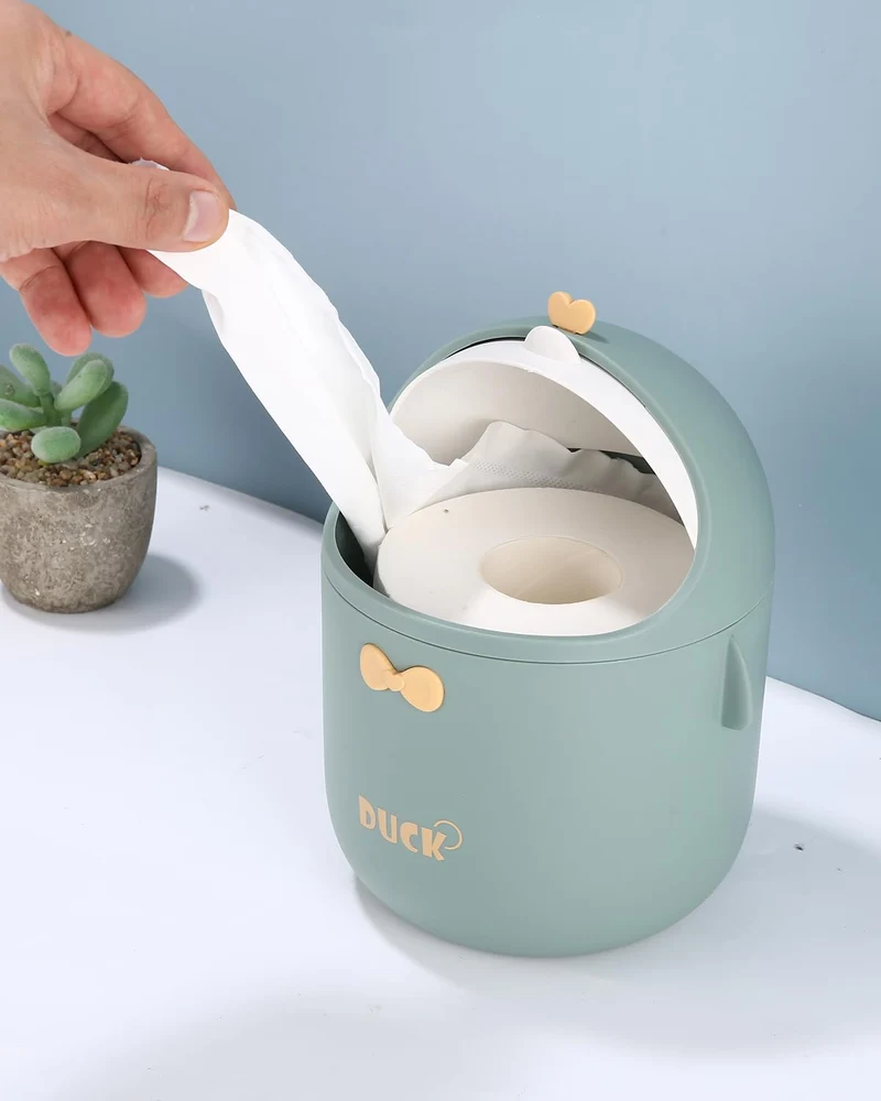 Huifoo Mini TischmüLleimer mit Deckel, Süße Cartoon Tisch Mülleimer, Cute Papierkorb Klein, Kawaii Deko, Aufbewahrungsbox, für BüRos, Kinderzimmer, Schminktisch, Wohnzimmer (Grün)