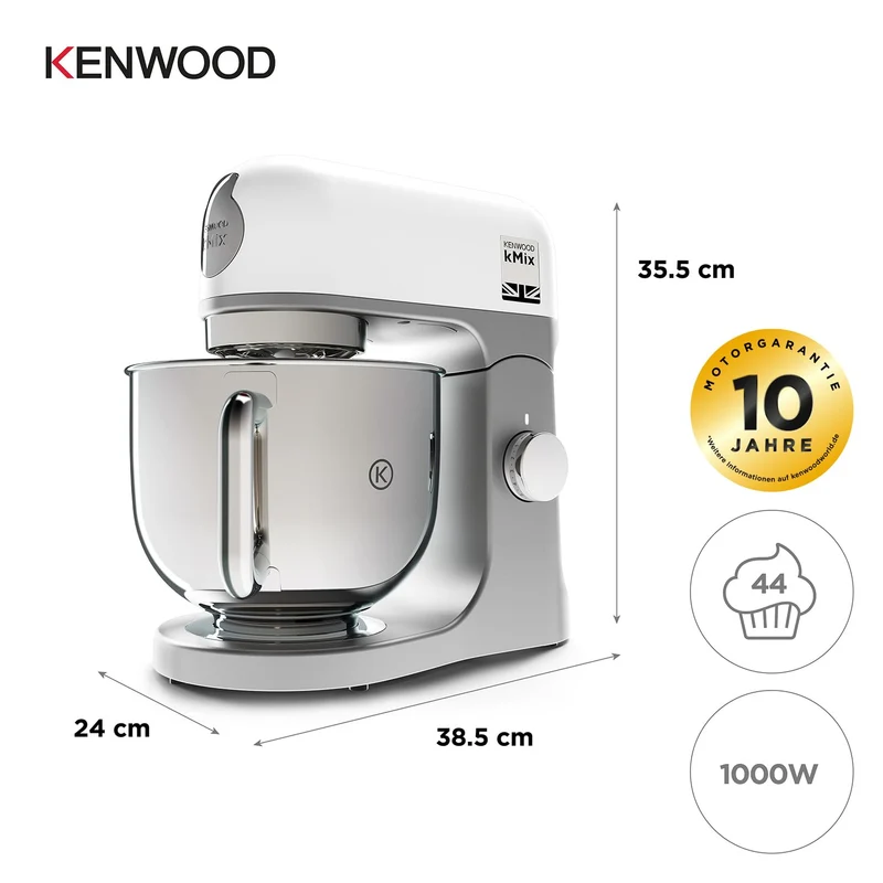 Kenwood KMix - Küchenmaschine 1000W 5L Edelstahl 6 Stufen Weiß