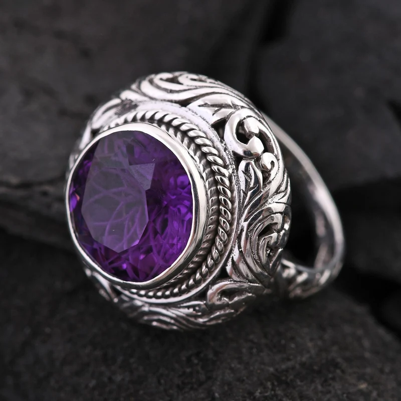 Royal Bali - Afrikanischer Amethyst Ring, 925 Silber, ca. 6.32 ct