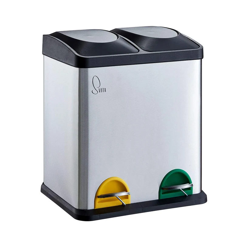 SVITA TC2X15 Edelstahl Küchen-Eimer 30 Liter Silber 2x15L doppelter Abfalleimer 2er-Mülleimer Mülltrennung mit Inneneimer große Abfallbehälter Treteimer Küche Bad