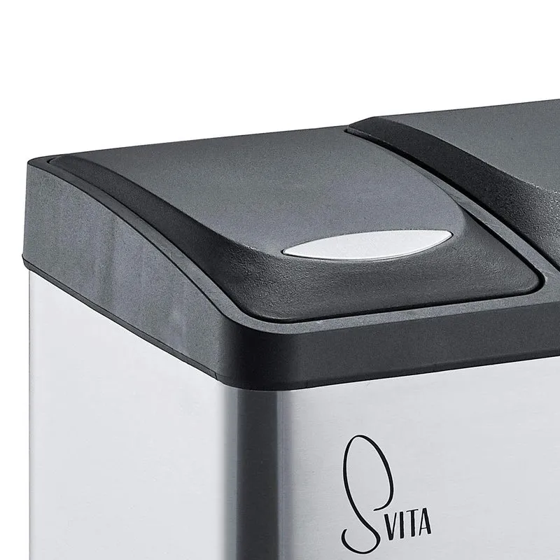 SVITA TC2X15 Edelstahl Küchen-Eimer 30 Liter Silber 2x15L doppelter Abfalleimer 2er-Mülleimer Mülltrennung mit Inneneimer große Abfallbehälter Treteimer Küche Bad