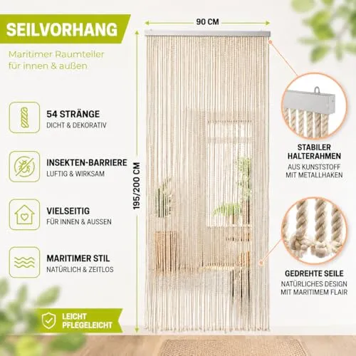 Kobolo Seilvorhang MARITIM 90x195/200cm Türvorhang 90x195/200 cm Beige