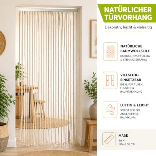 Kobolo Seilvorhang MARITIM 90x195/200cm Türvorhang 90x195/200 cm Beige