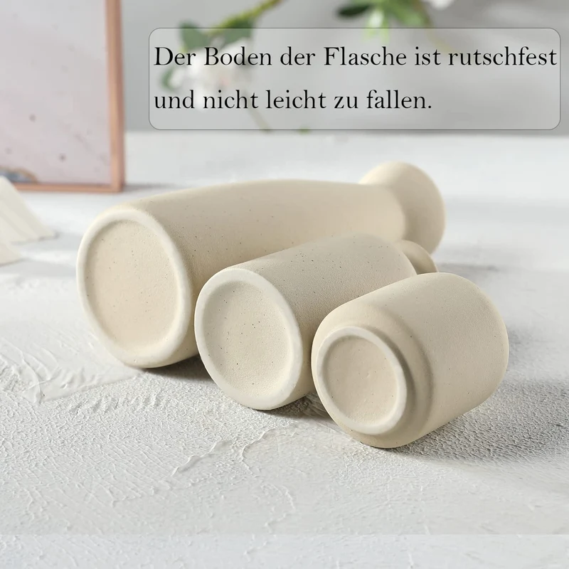 CEMABT Keramik Vasen 3er-Set Kleine Blumenvasen für Dekor, Moderne rustikale Bauernhaus Home Decor, Dekorative für Pampas Grass&getrocknete Blumen, Idee Regal,Tisch, Bücherregal,Mantel (Natur)