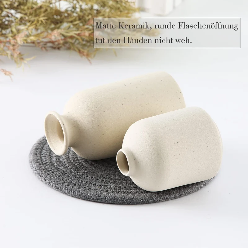 CEMABT Keramik Vasen 3er-Set Kleine Blumenvasen für Dekor, Moderne rustikale Bauernhaus Home Decor, Dekorative für Pampas Grass&getrocknete Blumen, Idee Regal,Tisch, Bücherregal,Mantel (Natur)