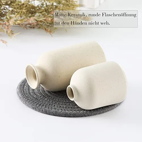 CEMABT Keramik Vasen 3er-Set Kleine Blumenvasen für Dekor, Moderne rustikale Bauernhaus Home Decor, Dekorative für Pampas Grass&getrocknete Blumen, Idee Regal,Tisch, Bücherregal,Mantel (Natur)
