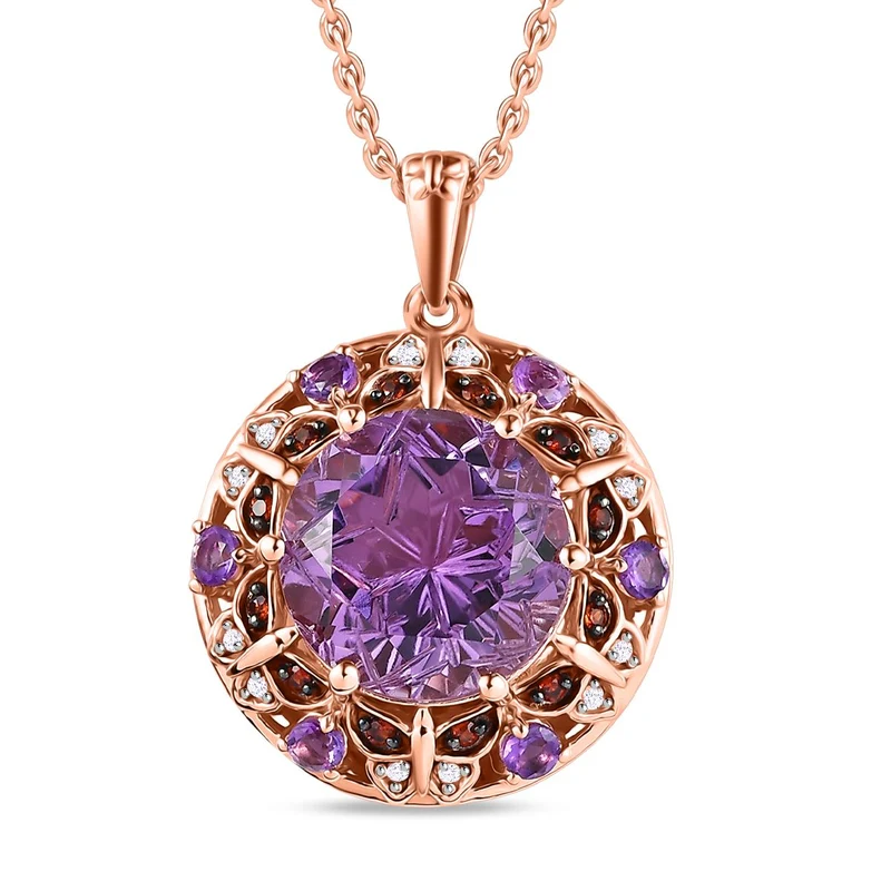 GP Trionfo Kollektion - AA Rose De France Amethyst, Afrikanischer Amethyst Anhänger mit Kette, 925 Silber Roségold Vermeil, ca. 9.37 ct