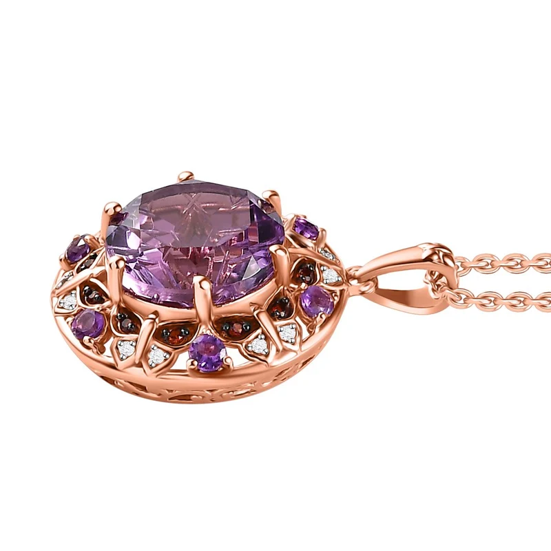 GP Trionfo Kollektion - AA Rose De France Amethyst, Afrikanischer Amethyst Anhänger mit Kette, 925 Silber Roségold Vermeil, ca. 9.37 ct