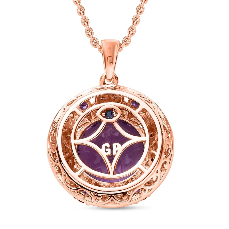 GP Trionfo Kollektion - AA Rose De France Amethyst, Afrikanischer Amethyst Anhänger mit Kette, 925 Silber Roségold Vermeil, ca. 9.37 ct