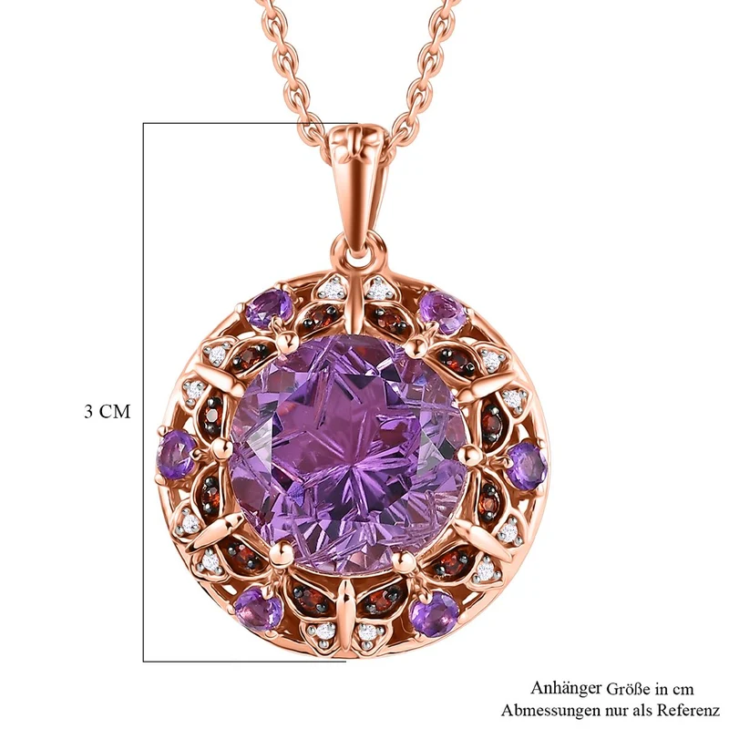 GP Trionfo Kollektion - AA Rose De France Amethyst, Afrikanischer Amethyst Anhänger mit Kette, 925 Silber Roségold Vermeil, ca. 9.37 ct